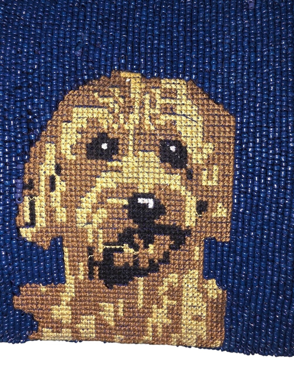 NEW Dog Navy Blue Portrait Beaded Bag Doodle Goldendoodle Handbag Purse NWT - Picture 2 of 16
